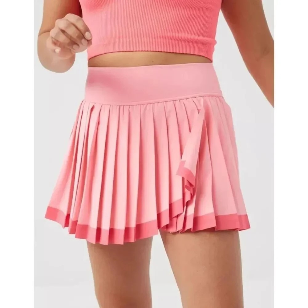 aerie Pink Pleated Tennis Skort with Contrast Hem